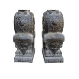 Chinese Pair Black Gray Stone Fengshui Foo Dogs Drum Statues cs7219S