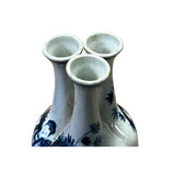 Chinese Blue White Porcelain 3 Mouths Ladies Kids Theme Vase Display ws2918S
