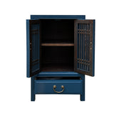 Chinese Distressed Venice Blue Shutter Doors End Table Nightstand cs7554S