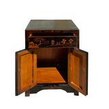 Chinese Distressed Black Copper Scenery Graphic End Table Nightstand cs7418S