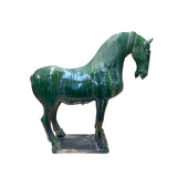 Chinese Distressed Zucchini Green Glazed Ceramic Horse Figure ws2729S