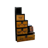 Vintage Restored Distressed Brown Black Narrow Tansu Step Cabinet cs7553S