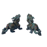 Pair Vintage Chinese Green Stone Fengshui Fortune Pixiu Display Figures ws2509S