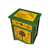 Oriental Distressed Green Yellow Kids Graphic End Table Nightstand cs7408S