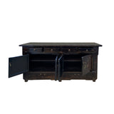 Oriental Vintage Distressed Flower Black TV Console Sideboard Cabinet cs7516S