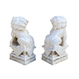 Chinese Pair Off White Marble Stone Fengshui Foo Dogs Statues cs7406S
