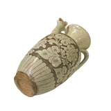 Chinese Cizhou Ware Ceramic Tan Underglaze Flower Bird Vase Jar ws2942S
