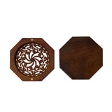 Small Brown Wood Octagonal Carving Storage Accent Box ws2647S