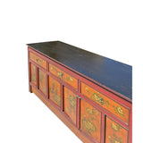 Chinese Tibetan Orange Red Yellow Flower Graphic Low TV Console Table cs7317S