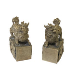 Pair Chinese Pewter Silver Color Metal Kirin Fengshui Figures ws2381S