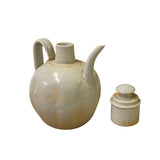 Chinese Off White Porcelain Distressed Marks Flask Jar Shape Vase ws2834S