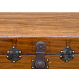Vintage Oriental Chinese Brown Wood Iron Hardware Trunk Table cs7435S