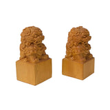 Chinese Pair Wood Carved Mini Foo Dogs Lions FengShui Figures ws2382S