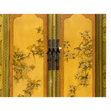 Chinese Olive Green Yellow Flower Graphic  Armoire Wardrobe Cabinet cs7309S