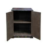 Chinese Distressed Black Color Dragons Graphic Side Table Cabinet cs7228S