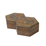 Chinese Distressed Brown People Graphic Rectangular Decagon Shape Box ws2348S