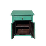 Handcrafted Chinese Contemporary Turquoise Green Pastel Simple End Table Nightstand cs7371S