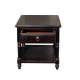 Oriental Distressed Black Brown Lacquer Drawer End Table Nightstand cs7249S