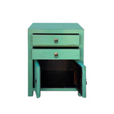 Chinese Distressed Turquoise Green 2 Drawers End Table Nightstand cs7420S