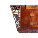 Chinese Rustic Brown Vintage Point Edge Flower Apron Console Cabinet cs7305S