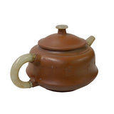 Chinese Zisha Clay Brown Jade Stone Handle Teapot Display Art ws2669S