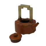 Chinese Zisha Clay Light Brown Jade Stone Handle Teapot Display Art ws2654S