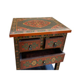 Red Black Tan Tibetan Floral End Side Table Nightstand Cabinet cs7472S