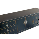 Oriental Black Lacquer Tall Moon Face 6 Drawers Slim Foyer Table cs7567S