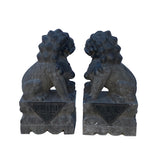 24" Chinese Medium Pair Black Gray Stone Fengshui Foo Dog Statues cs7253S