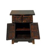 Chinese Rustic Black Copper Graphic End Table Nightstand cs7409S