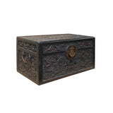 Chinese Brown Dimensional Relief Dragon Motif Rectangular Box Chest ws2847S