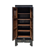 Chinese Black Lacquer Moon Face Slim Narrow Tall Storage Cabinet cs7328S