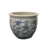 Chinese Off White Cream Crackle Blue Dragons Graphic Porcelain Pot Planter cs7550S