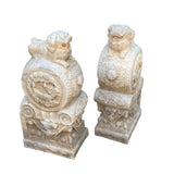 Chinese Pair White Marble Stone Fengshui Foo Dogs Drum Statues cs7205S