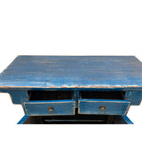 Chinese Oriental Distressed Bright Blue Credenza Side Foyer Table cs7492S