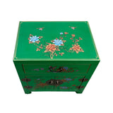 Chinese Bright Green Graphic Vinyl Moon Face End Table Nightstand cs7504S