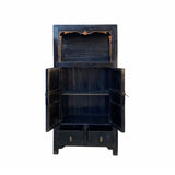Chinese Distressed Black Lacquer Open Shelf Storage Wardrobe Cabinet cs7066S