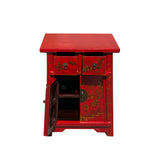 Chinese Rustic Bright Red Golden Graphic End Table Nightstand cs7335S