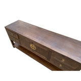 Chinese Oriental Brown Stain Low TV Console Moon Face Table Cabinet cs7572S