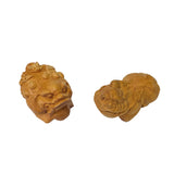 Chinese Pair Wood Carved Mini Mythical Pixiu FengShui Figures ws2367S