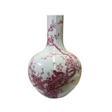 Chinese Porcelain Plum Red Flower Bird Fat Body Shape Vase ws2559S