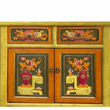 Chinese Distressed Mustard Yellow Orange Flower Carving Table Cabinet cs7111S
