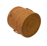 Asian Handmade Rustic Brown Rattan Round Accent Storage Box ws2973S
