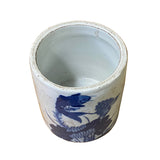 Chinese Distressed White Porcelain Blue Fishes Graphic Holder Vase ws2758S