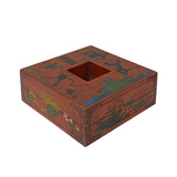 Chinese Distressed Brick Red Dragon Graphic Square Shape Box ws2292S