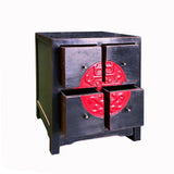 Oriental Distressed Black Red 4 Drawers End Table Nightstand cs7235S