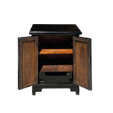 Chinese Distressed Black Yellow Scenery Graphic End Table Nightstand cs7348S