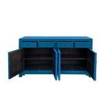 Chinese Oriental Dark Cerulean Blue 4 Drawers Sideboard Buffet Table Cabinet cs7467S