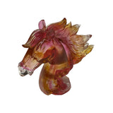 Chinese Hot Pink Red Liuli Crystal Glass Pate-de-verre Horse Head Figure ws1850S
