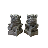 Pair Chinese Brown Rough Marks Fengshui Foo Dog Lion Figures ws2622S